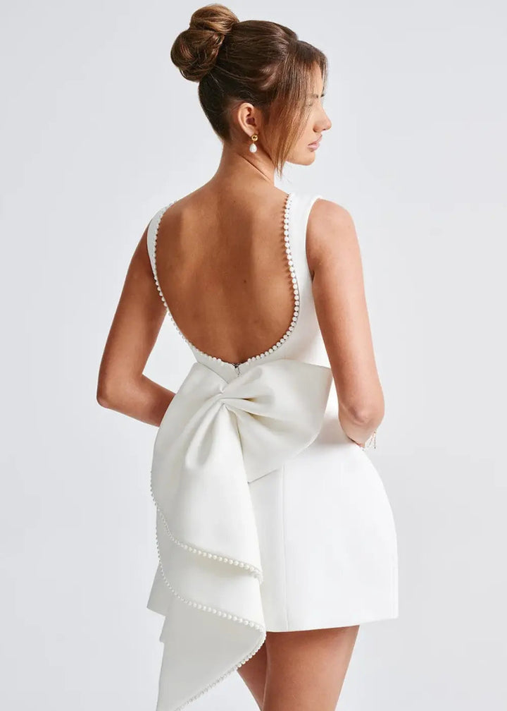 Women's Elegant Pearl Embellished Mini Dress – Chic & Sophisticated Style-MODAUTLET