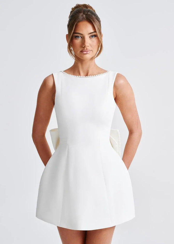 Women's Elegant Pearl Embellished Mini Dress – Chic & Sophisticated Style-MODAUTLET