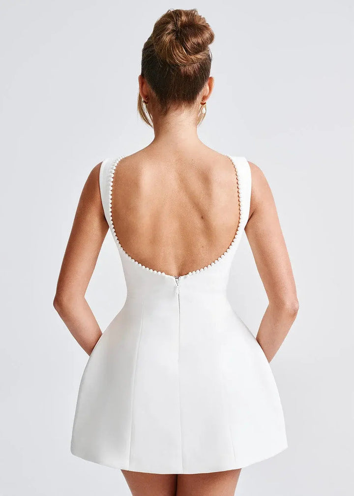 Women's Elegant Pearl Embellished Mini Dress – Chic & Sophisticated Style-MODAUTLET