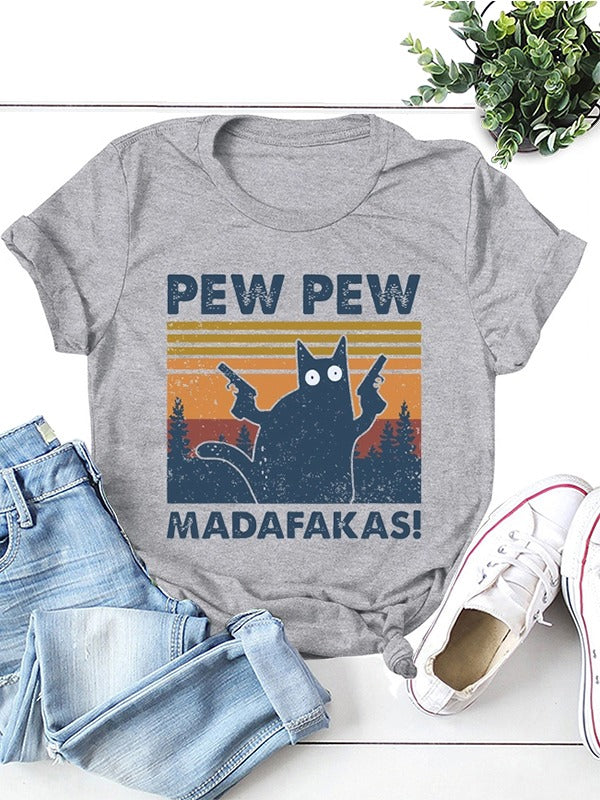 Women's Cat Graphic Printed T-Shirt