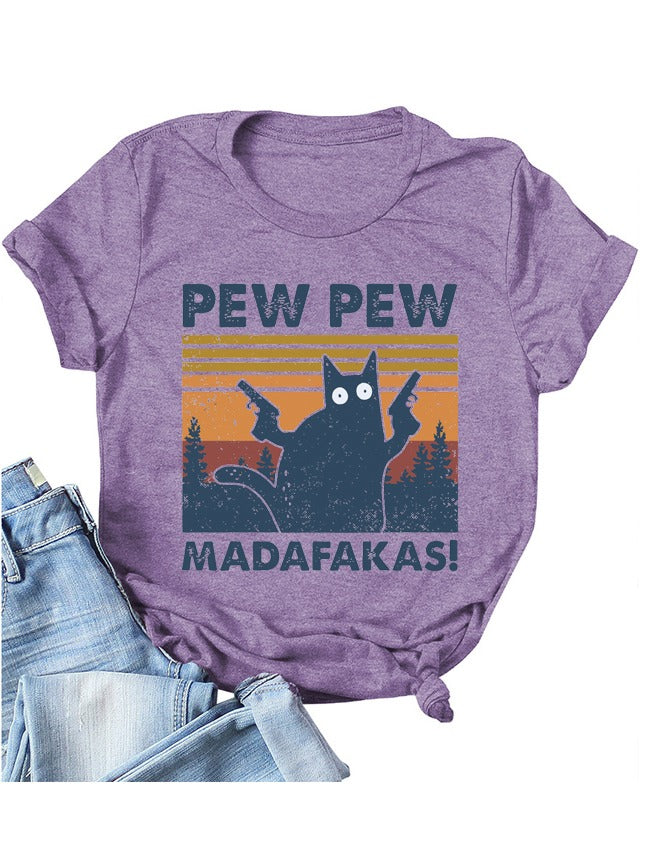 Women's Cat Graphic Printed T-Shirt