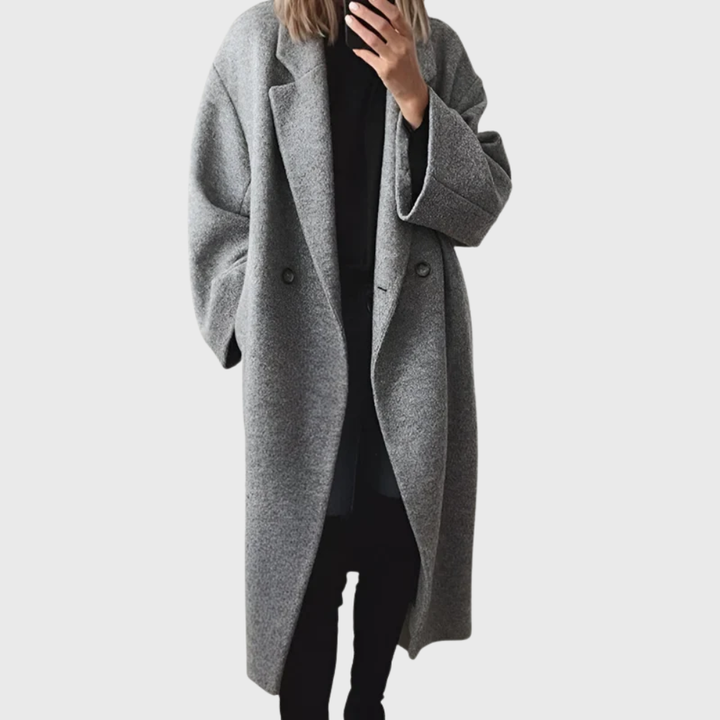Women's Long Lapel Button Front Coat Outerwear