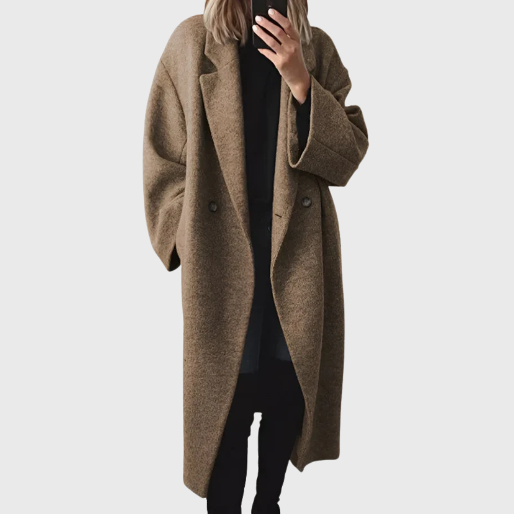 Women's Long Lapel Button Front Coat Outerwear
