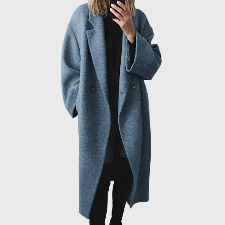 Women's Long Lapel Button Front Coat Outerwear