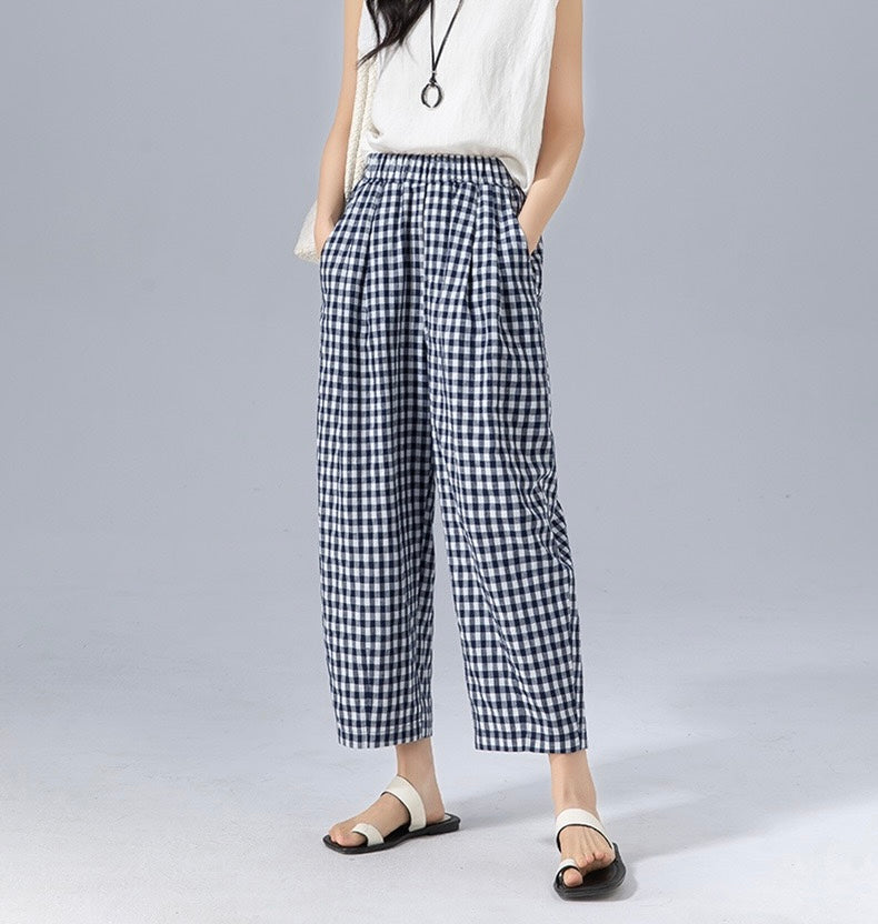 Women's Gingham Casual Trousers-MODAUTLET