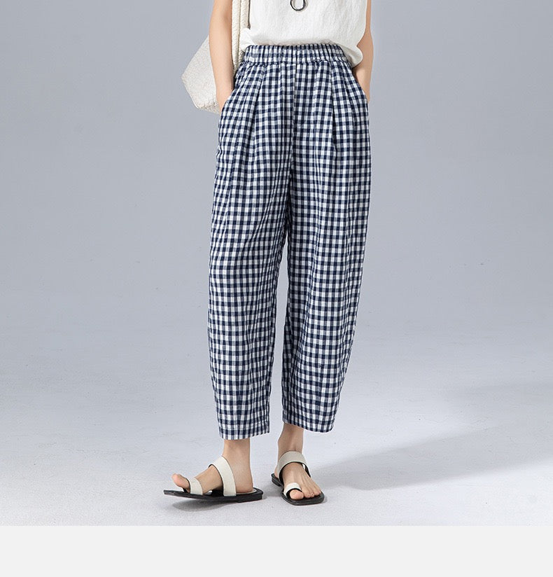 Women's Gingham Casual Trousers-MODAUTLET