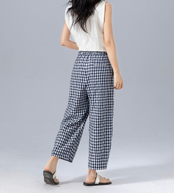 Women's Gingham Casual Trousers-MODAUTLET