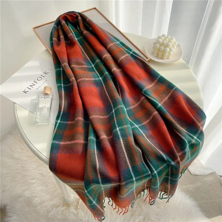 Plaid Velour Cashmere Scarf Autumn Ember