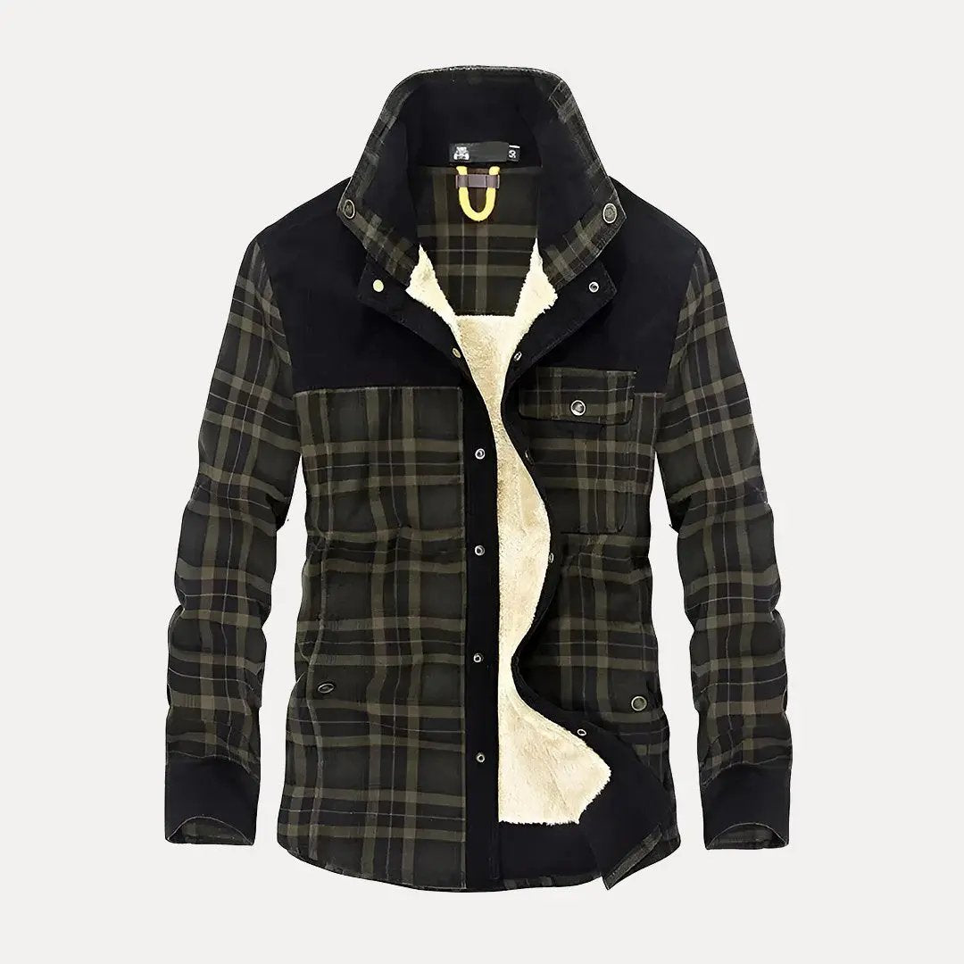 Plaid Wool Jacket - Rustic Trail Style Army Green