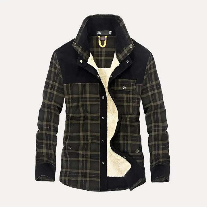 Plaid Wool Jacket - Rustic Trail Style Army Green