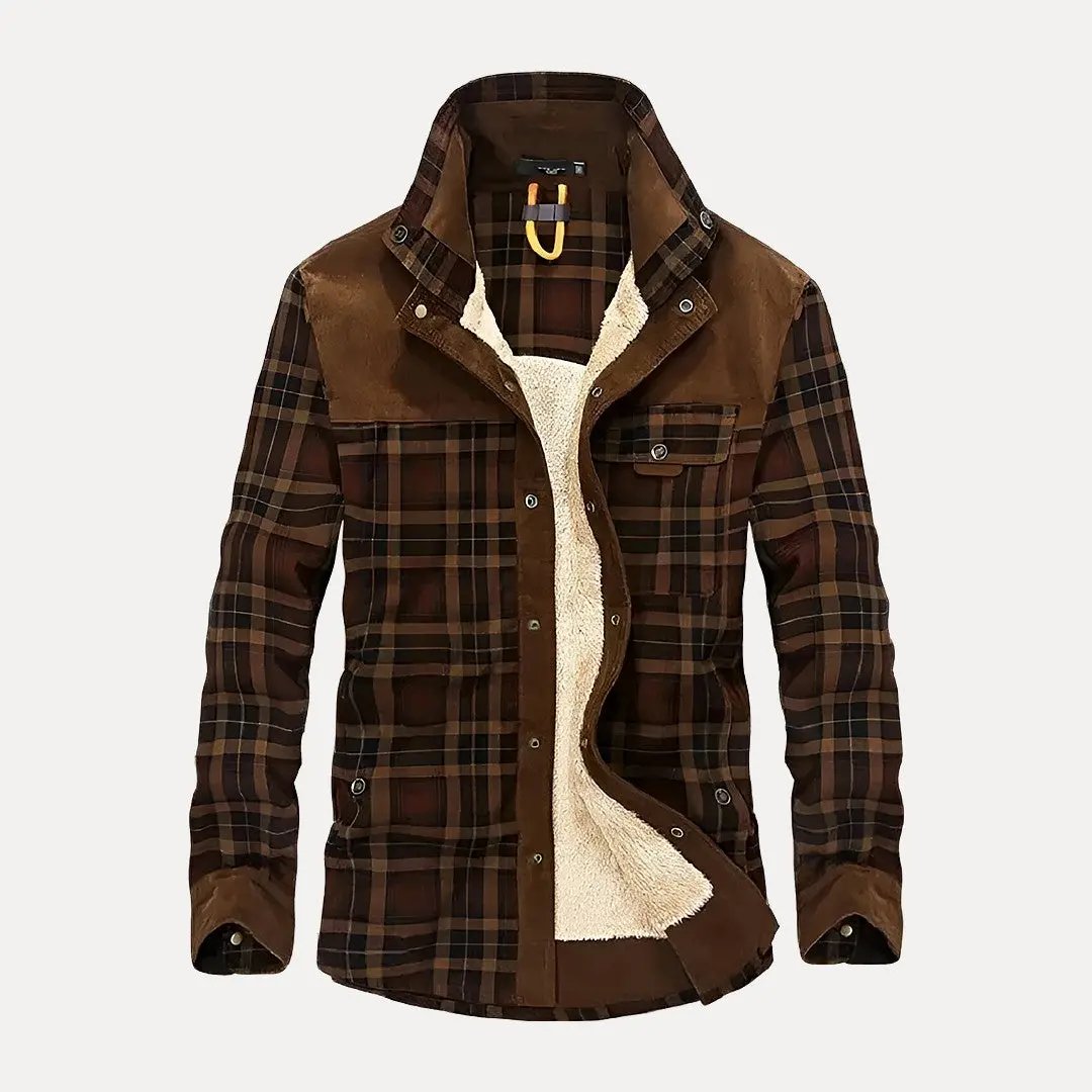 Plaid Wool Jacket - Rustic Trail Style Brown