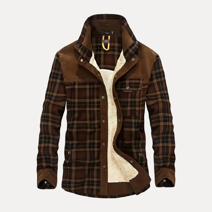 Plaid Wool Jacket - Rustic Trail Style Brown