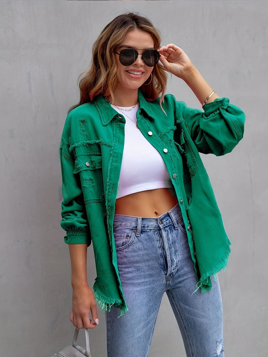 Plus-Size Denim Jacket Green
