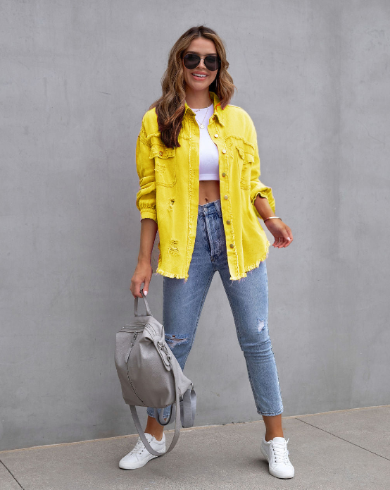 Plus-Size Denim Jacket Yellow