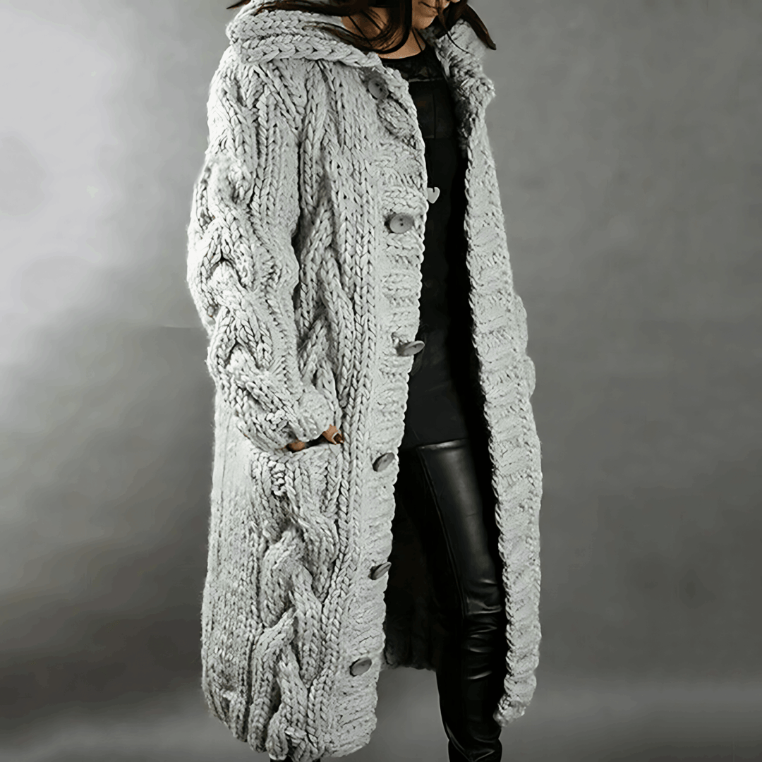 Plus Size Knee-Length Cardigan for Ultimate Comfort and Warmth Light Grey