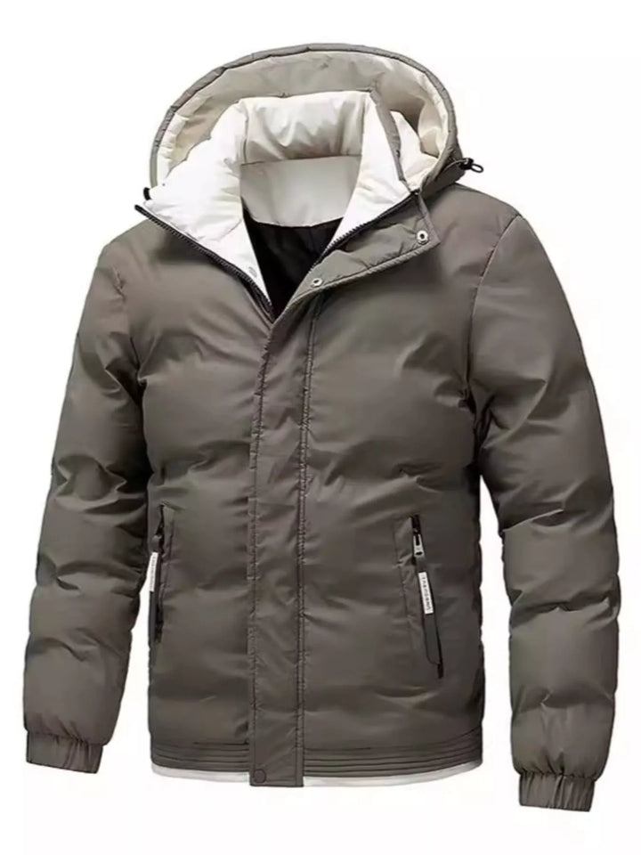 Plus Size Men's Hooded Puffer Jacket Olive Brown