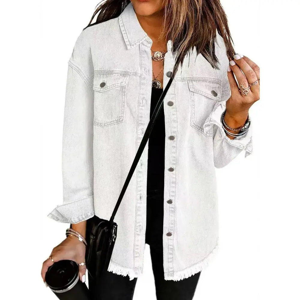 Plus Size Oversized Denim Jacket for Women White