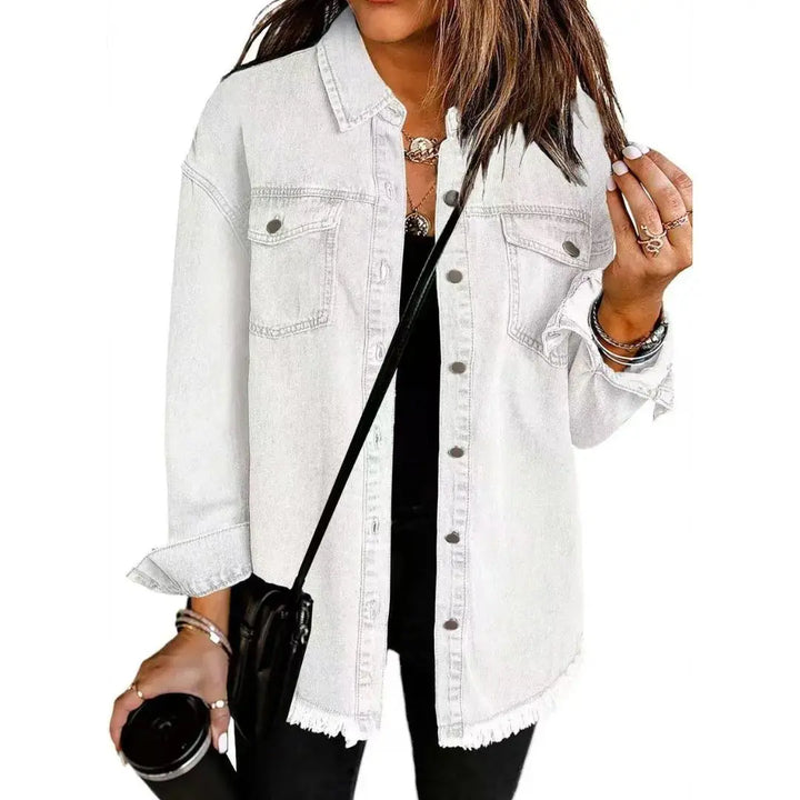 Plus Size Oversized Denim Jacket for Women White