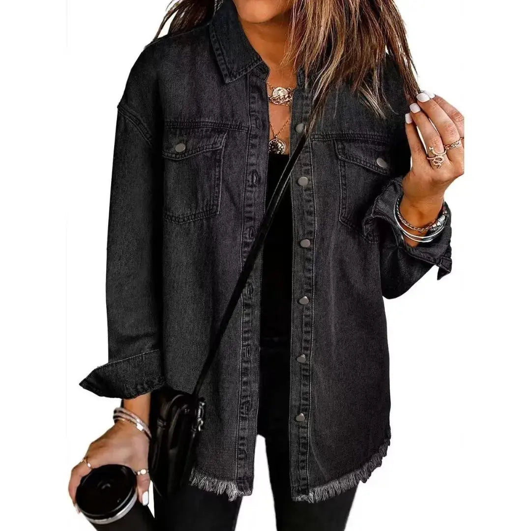Plus Size Oversized Denim Jacket for Women Black