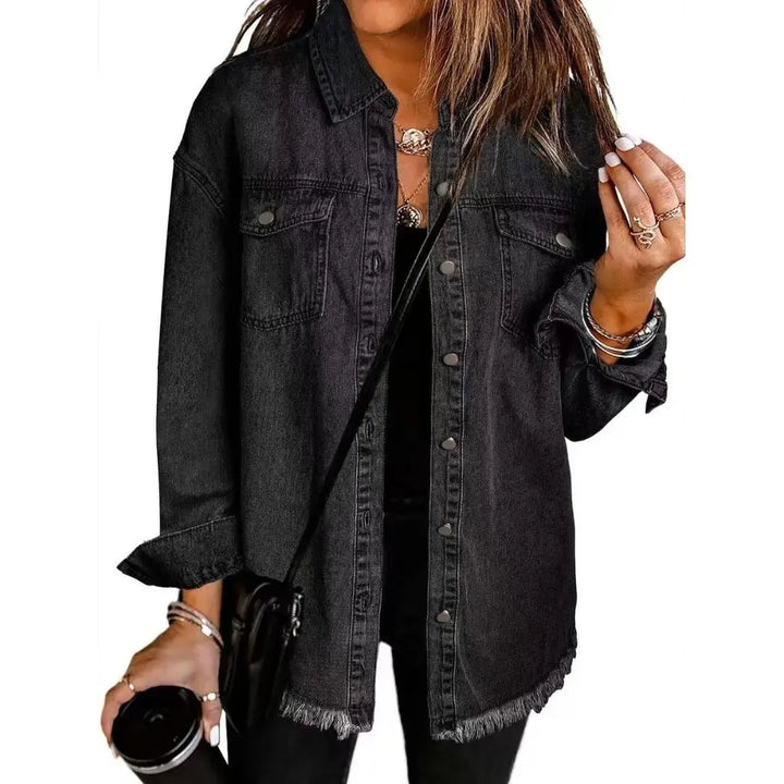 Plus Size Oversized Denim Jacket for Women Black