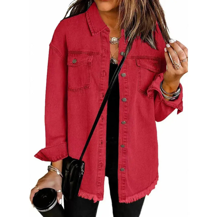 Plus Size Oversized Denim Jacket for Women Red