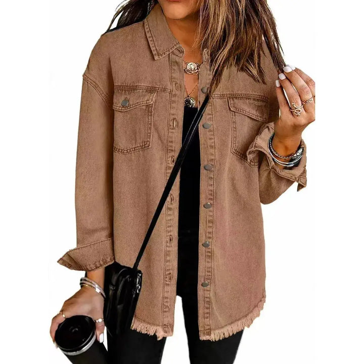 Plus Size Oversized Denim Jacket for Women Brown