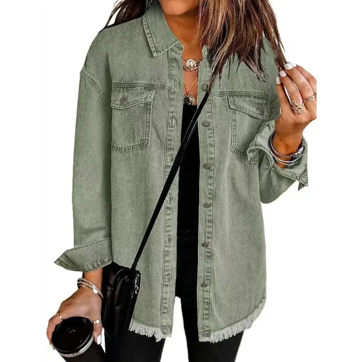 Plus Size Oversized Denim Jacket for Women Green