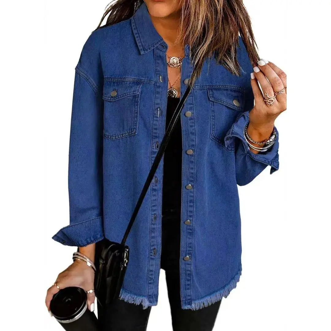 Plus Size Oversized Denim Jacket for Women Navy