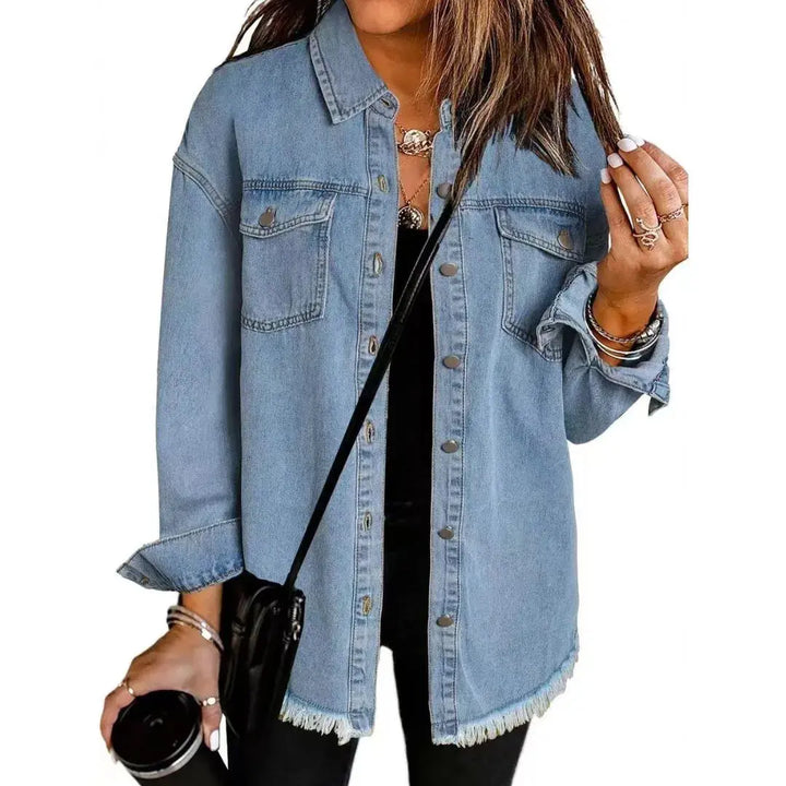 Plus Size Oversized Denim Jacket for Women Blue
