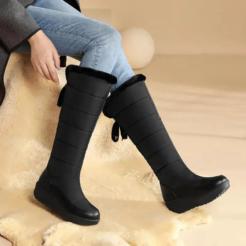 Women's Cozy Plush Lace-Up Winter Boots – Elegant Style Black