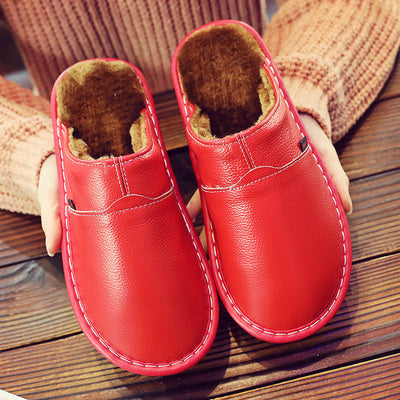 Women's Waterproof Leather Slippers Red