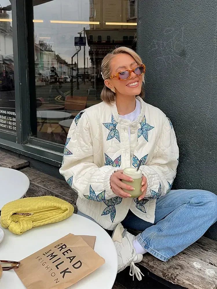 Print O-Neck Single-Breasted Jacket