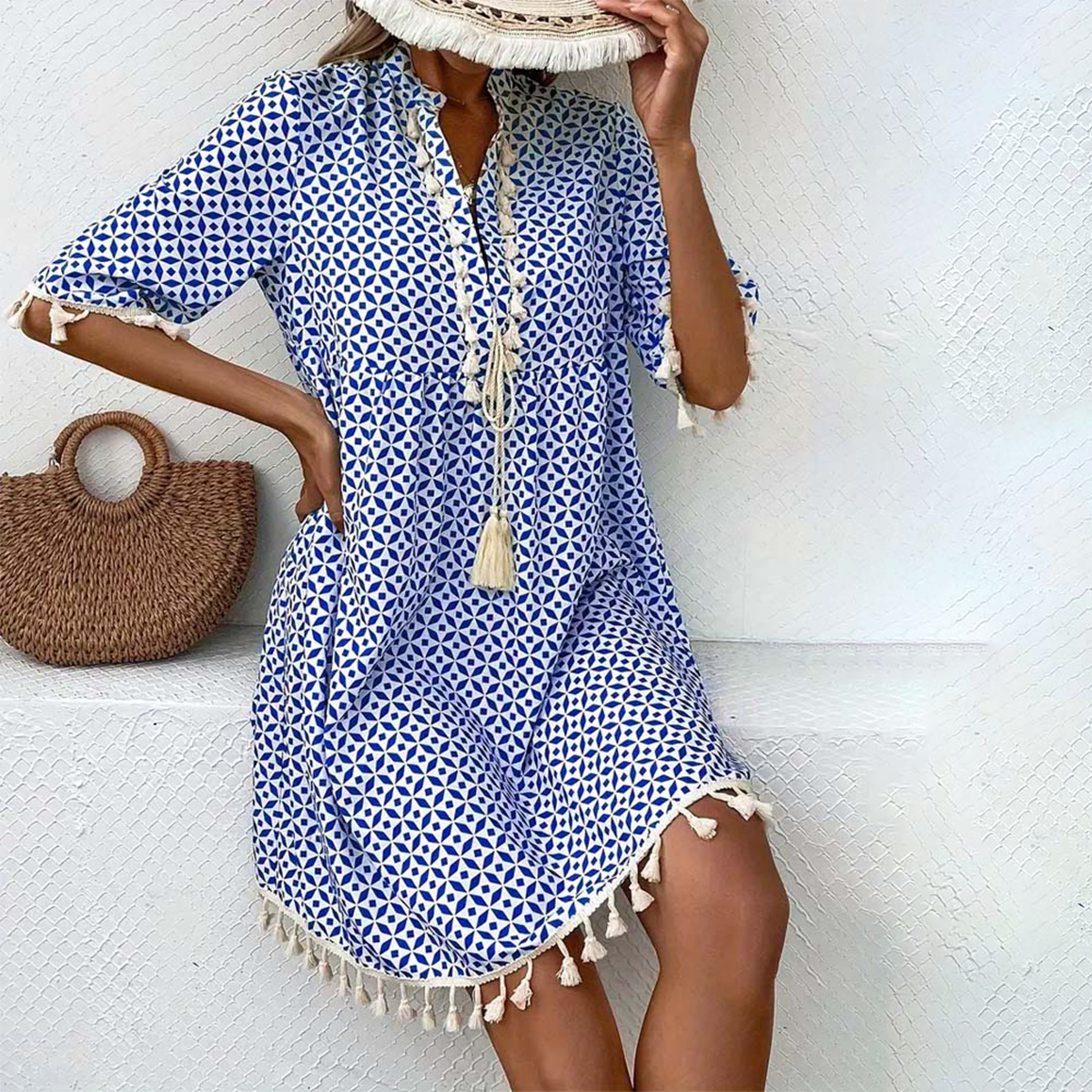 Women's Stylish Printed Mini Dress – Comfortable Summer Fashion Blue