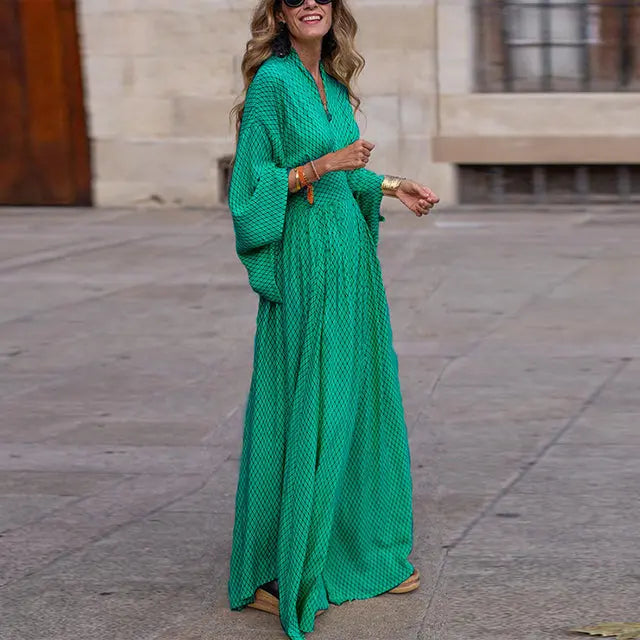 Women's Printed Maxi Dress – Effortless Elegance for Every Occasion Green