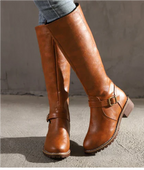 Women Leather Knee High Boots Light Brown