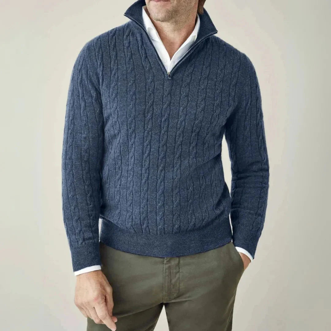 Quarter Zip Cable Knit Sweater Blue