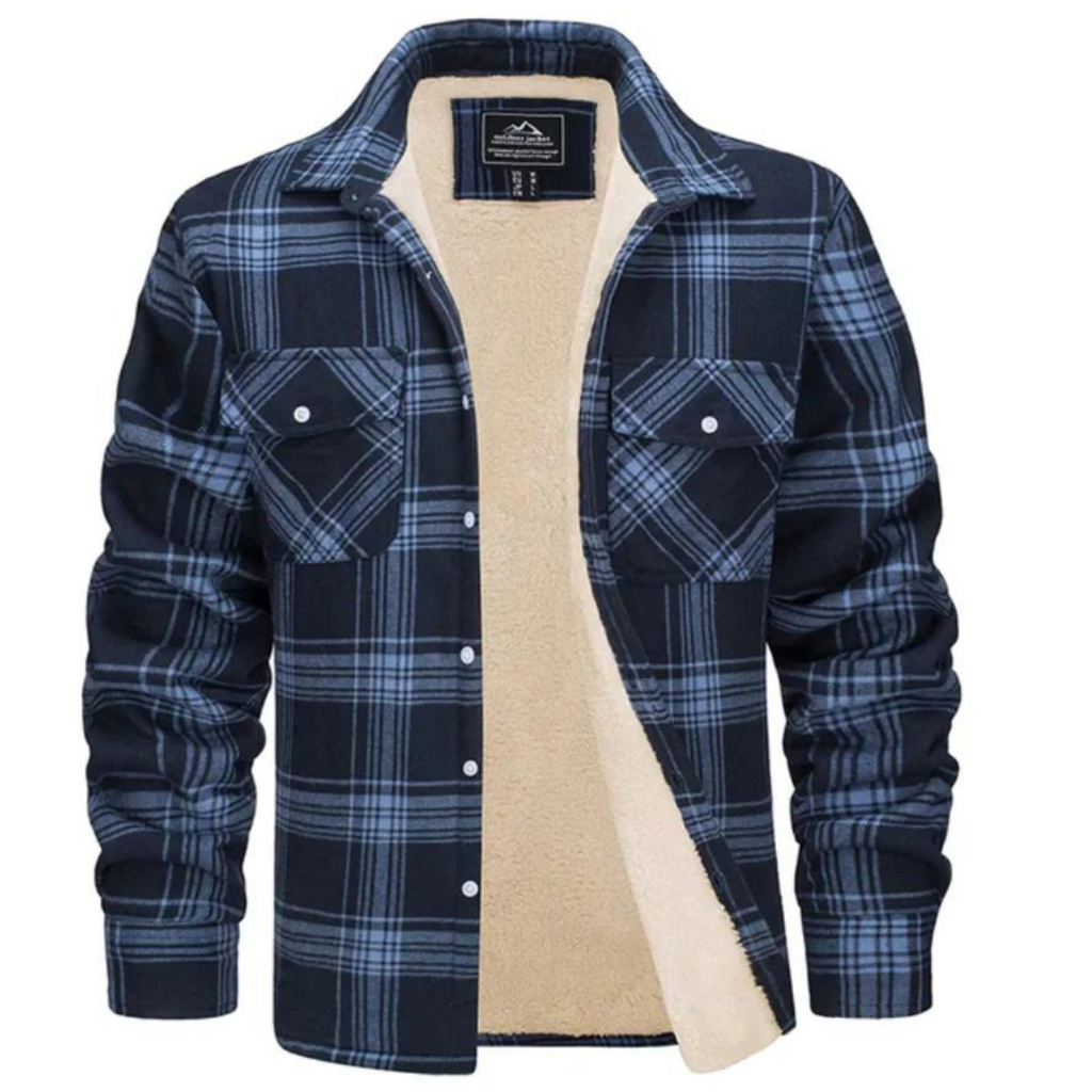 Men's Fleece-Lined Plaid Shirt Jacket Marineblue