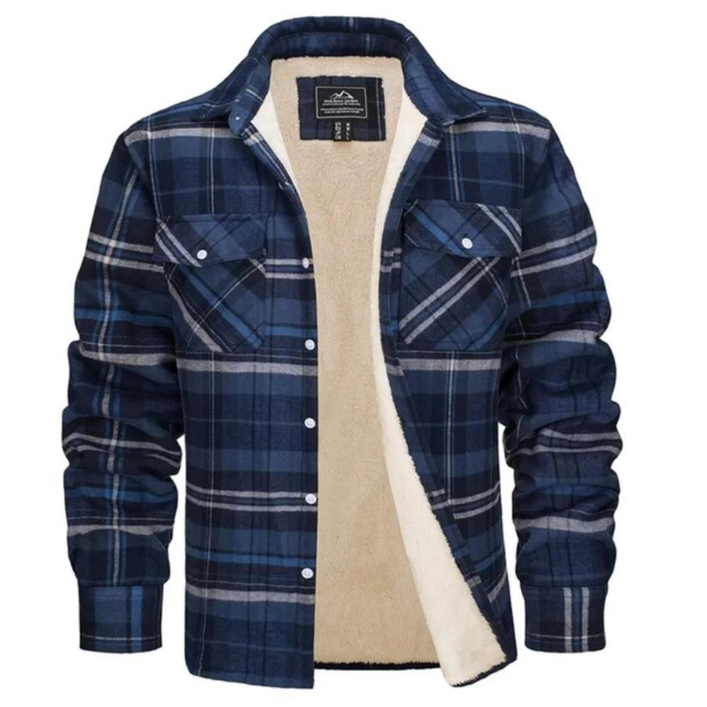 Men's Fleece-Lined Plaid Shirt Jacket Blue-Gray