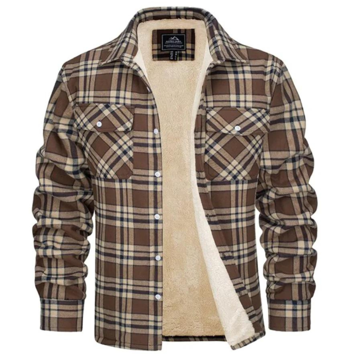 Men's Fleece-Lined Plaid Shirt Jacket Khaki