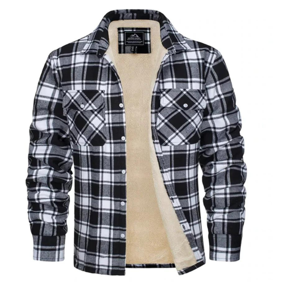 Men's Fleece-Lined Plaid Shirt Jacket Black