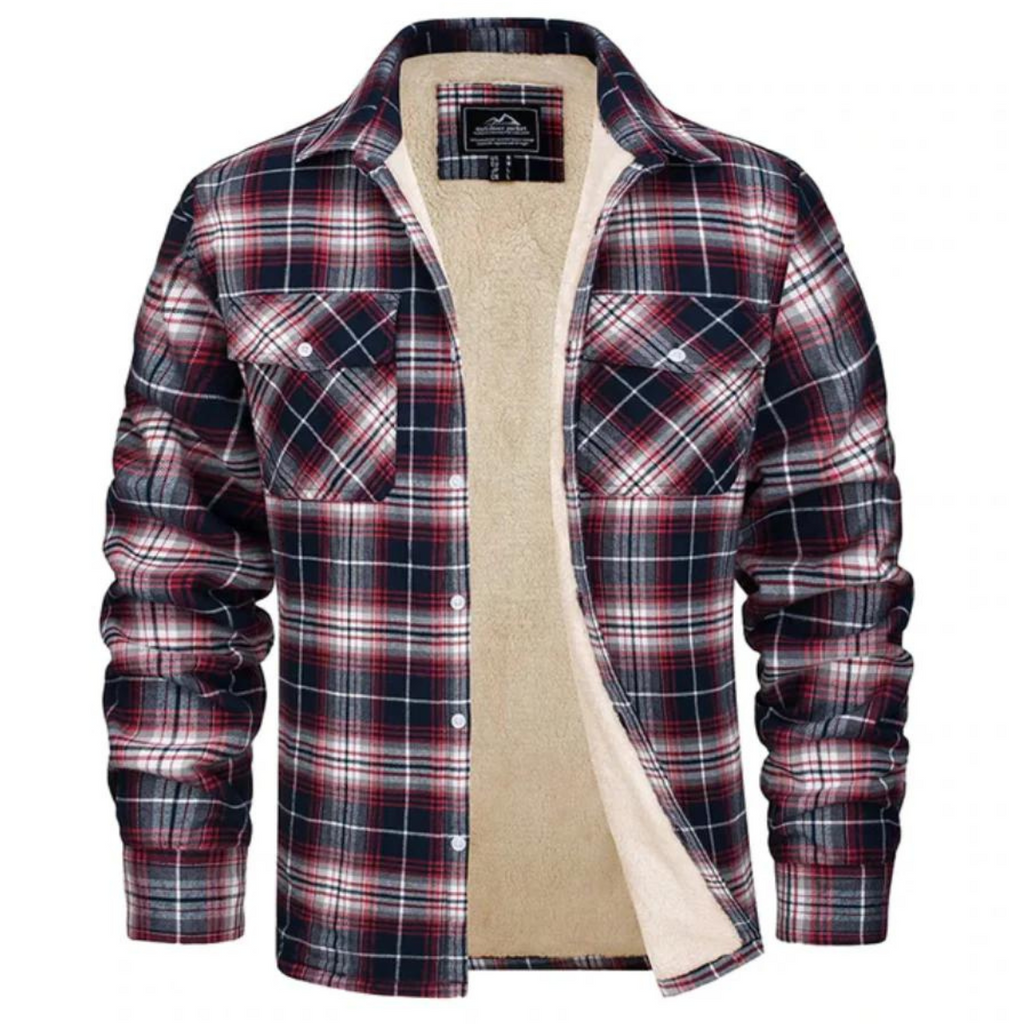 Men's Fleece-Lined Plaid Shirt Jacket Red