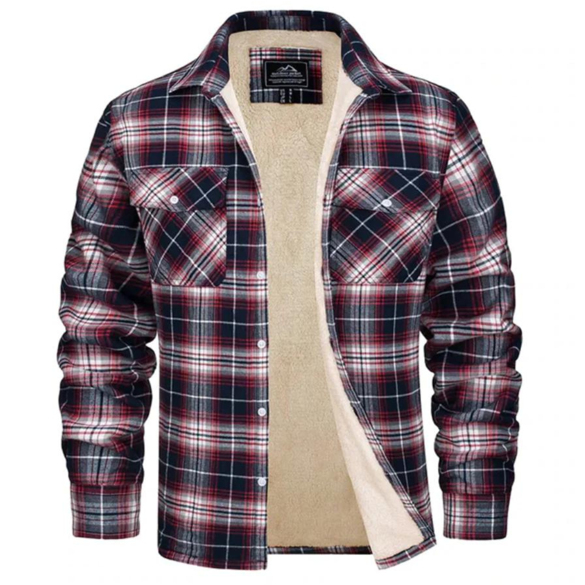 Men's Fleece-Lined Plaid Shirt Jacket Red