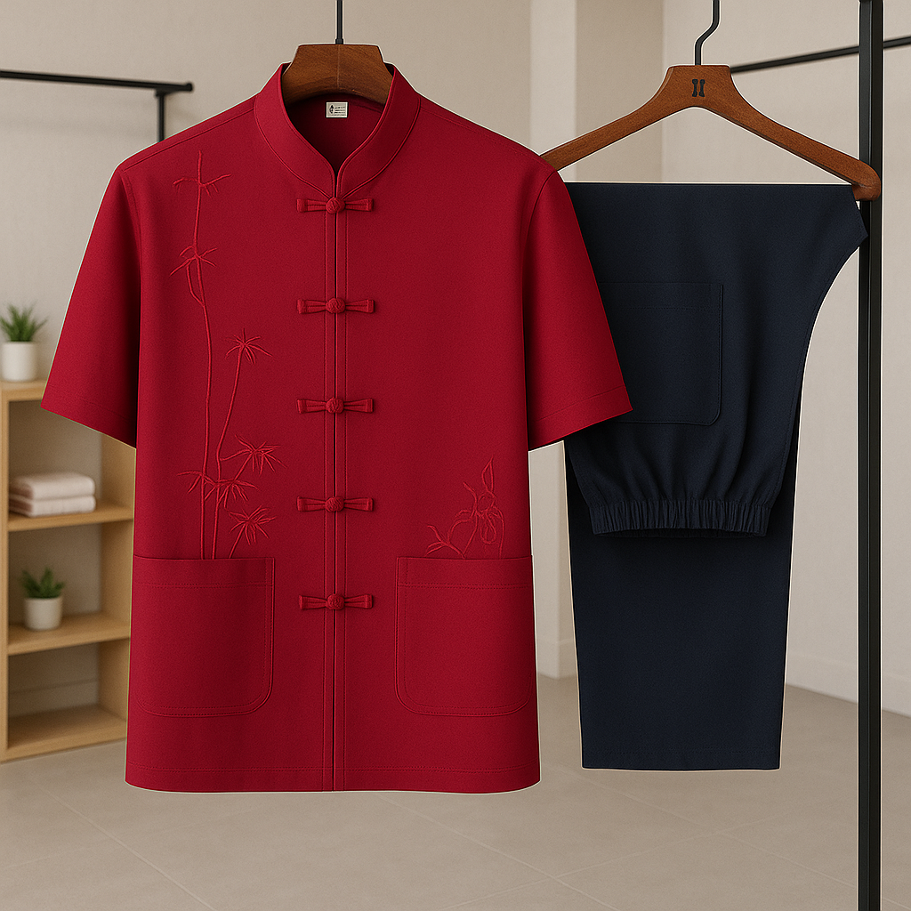 Men's Casual Shirt and Pants Sets Red