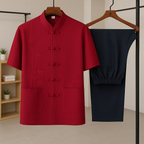 Men's Casual Shirt and Pants Sets Red