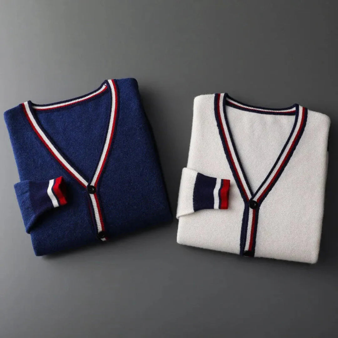 V-Neck Stripe Knit Cardigan