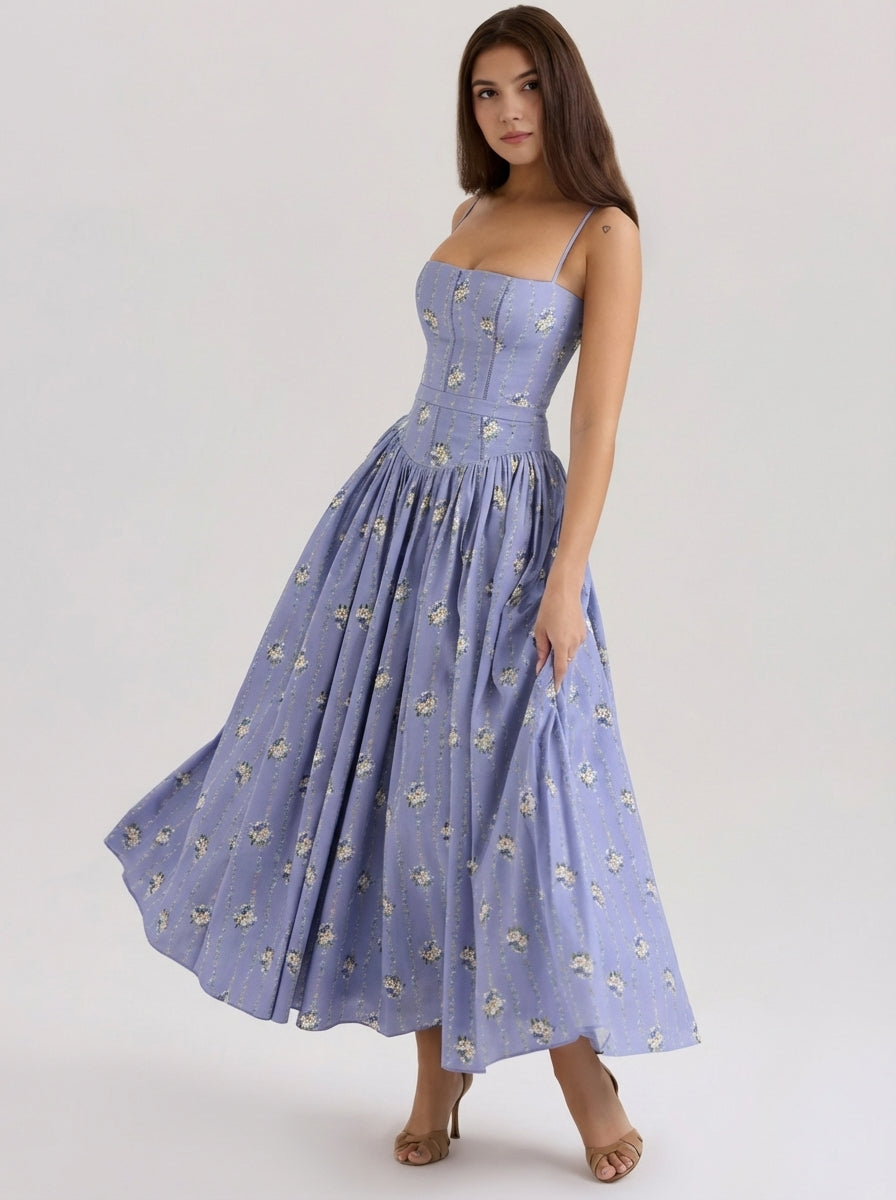 Rania | Vestidos maxi solares de línea A con estampado floral para mujer