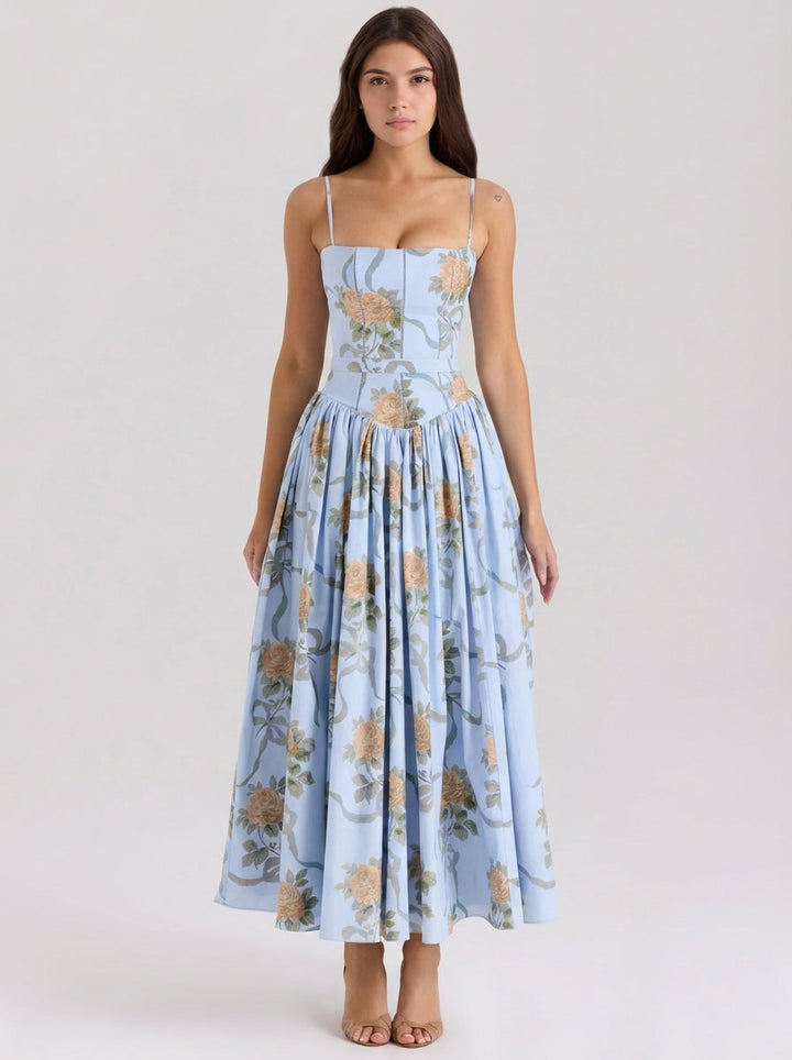 Rania | Vestidos maxi solares de línea A con estampado floral para mujer