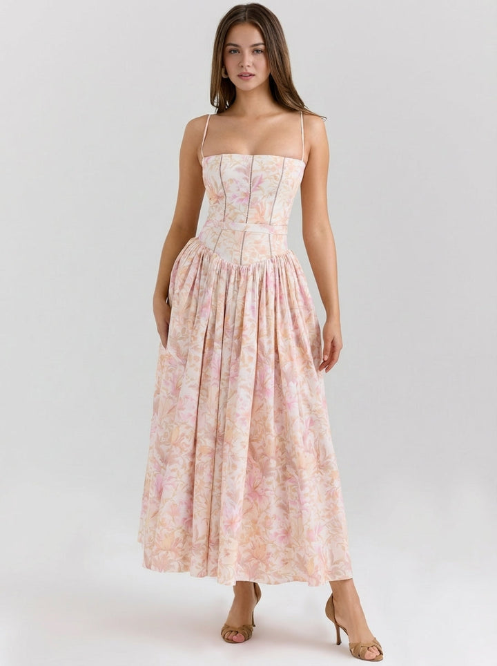 Rania | Vestidos maxi solares de línea A con estampado floral para mujer