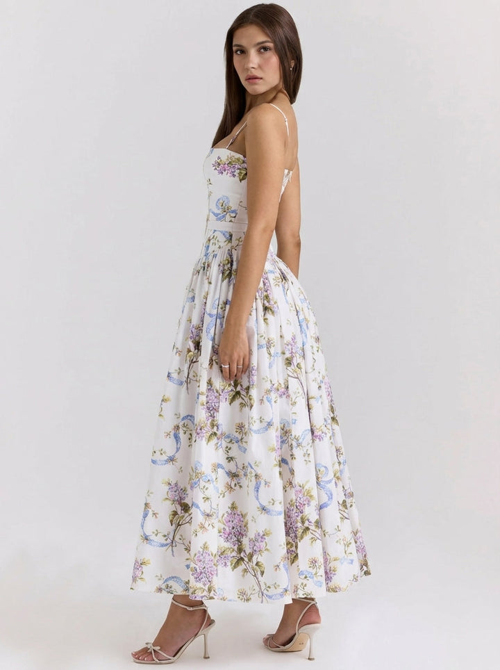 Rania | Vestidos maxi solares de línea A con estampado floral para mujer
