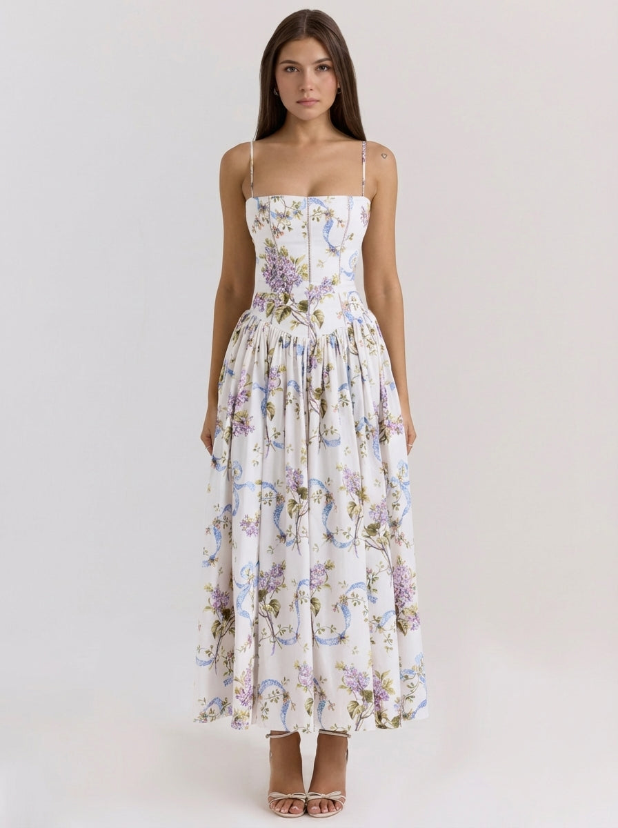 Rania | Vestidos maxi solares de línea A con estampado floral para mujer